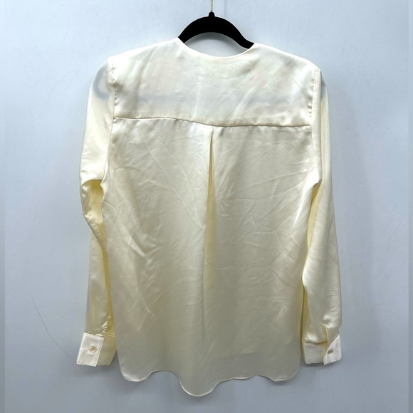 LBLC THE LABEL ANNIE M Cream V-neck satin quiet luxury classic corpcore blouse - Picture 3 of 12